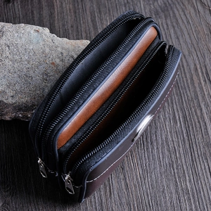 Detailed close-up of dual-zipper PU leather waist bag with premium stitching and texture