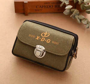 Army green canvas outdoor waist bag with metal buckle and multi-pocket design