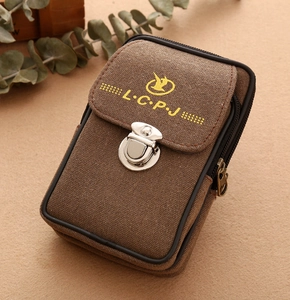 Men's Vintage Canvas Waist Bag Multi-functional Cell Phone Pouch With Metal Buckle Double Zipper Outdoor Waist Pack