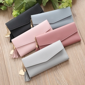 Damen Lange Brieftasche Mode PU-Leder Litschistruktur Clutch Herzanhänger Quastenverzierung Minimalistische Damen Geldbörse