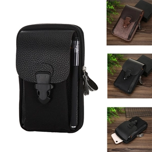 Men PU Leather Waist Bag Multi Functional Double Zipper Cell Phone Belt Pouch Outdoor Travel Casual Wallet Small Fanny Pack