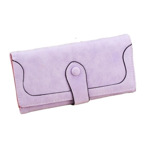 Retro light purple long wallet for women with matte texture and decorative wavy stitching