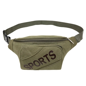 Men's green oxford fabric waist bag for outdoor sports with adjustable belt and multiple pockets