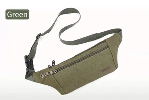 Sac banane de sport en toile vert armée avec trou pour écouteurs et sangle réglable