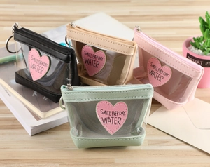 Petit porte-monnaie transparent en forme de cœur avec fermeture éclair et porte-clés