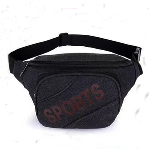 Men's sports waist bag in dark grey Oxford cloth featuring adjustable strap and logo