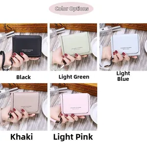 Collage of multi-color tri-fold small wallets in black, green, blue, khaki and pink