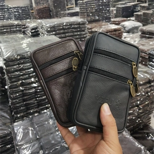 Men PU Leather Phone Waist Bag Litchi Texture Triple Zipper Pocket Belt Loop Pouch For Work Outdoor Construction Casual