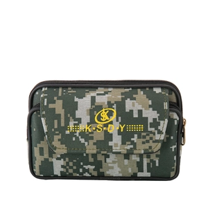Men's camouflage canvas waist bag with belt loop and multi-functional zipper pockets