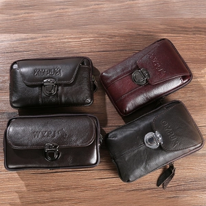 Top view of multi-color synthetic leather belt pouches with retro metal buckles