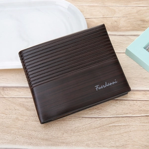 Men's slim bi-fold wallet in dark brown faux leather with textured stitch detail