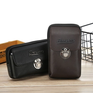 Litchi pattern PU leather waist bags for men in horizontal black and vertical brown