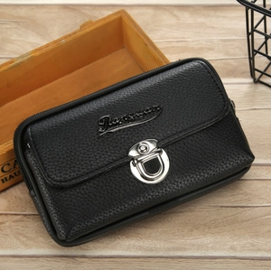 Men PU Leather Litchi Texture Phone Waist Bag Casual Belt Loop Pouch With Buckle Closure Small Coin Pocket Outdoor Use