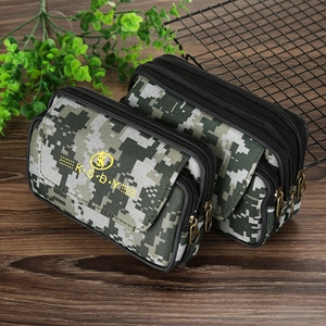 Two-pack camo canvas waist bags with multiple zippers for 6.5 inch mobile phones