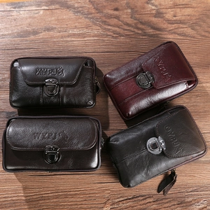 Men's Top Grain Cowhide Leather Phone Waist Bag Litchi Pattern Business Vintage Belt Loop Pouch Mobile Phone Case