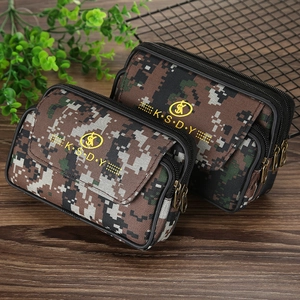 Tactical Canvas Camouflage Waist Bag Men Belt Loop Mobile Phone Pouch Multi-Zipper Wear-Resistant Outdoor Storage Bag