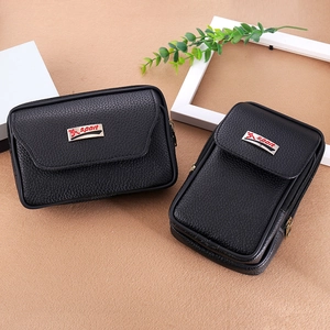 Herren-Gürteltaschen aus schwarzem Leder mit Litschi-Muster in horizontalem und vertikalem Design