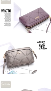 Detail of purple and silver shell-shaped crossbody bags with geometric quilting pattern