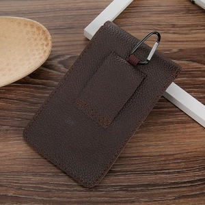 Mens dark brown leather cell phone belt pouch with carabiner and belt loop