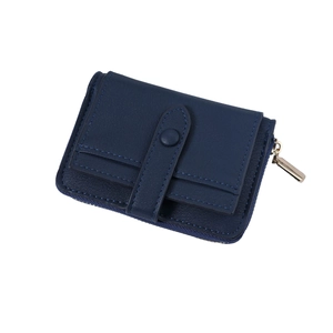 Navy blue lychee leather small wallet with buckle closure and side zipper pocket