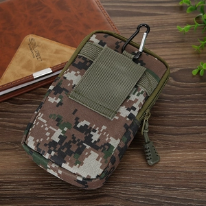 Tactical camo phone pouch detail showing wear-resistant fabric and MOLLE system
