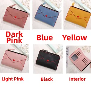 Short PU leather wallet collection with heart decor, card slots and inner compartments