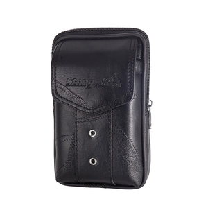 Men's black leather 6.5-inch waist bag with belt loop and Stong XR embossed logo