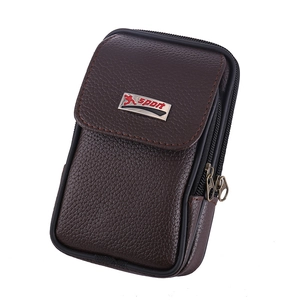 Dunkelbraune Gürteltasche aus strukturiertem Leder mit Reißverschlüssen und Sport-Logo