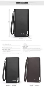 Detailed chart of large capacity long men's wallet showing internal slots and dimensions