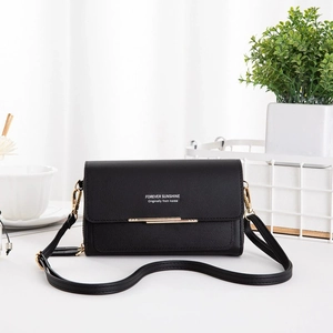 Women PU Leather Litchi Texture Crossbody Shoulder Bag Long Wallet Cell Phone Bag With Gold Metal Decor For Everyday Matching