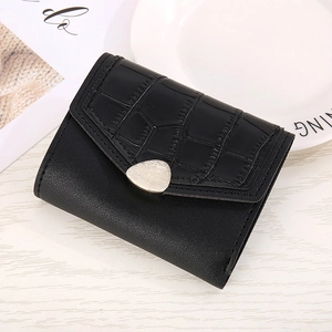 Women Fashion Short PU Leather Wallet Crocodile Pattern Tri-Fold Purse With Metal Buckle Card Holder Coin Bag