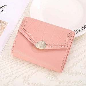 Pink heart-shaped snake texture wallet for women with elegant metal teardrop buckle