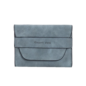 Detail of Morandi blue-grey faux leather card wallet with Elegant style embossed text