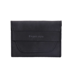 Close-up of matte black leather wallet with Elegant Style embossing and neat stitching
