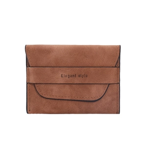 Detail of vintage brown matte wallet with flap closure and Elegant style logo band