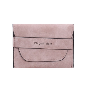 Minimalist dusty rose frosted leather short wallet with Elegant style print and snap button