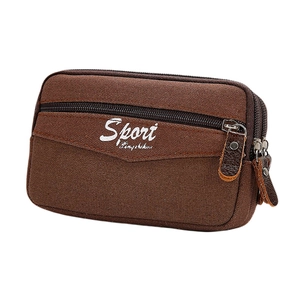 Detail view of durable Oxford fabric waist bag with zipper and Sport logo