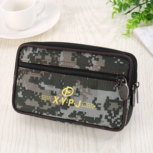 Digital camouflage canvas waist bag with triple zippers for phone and tools storage