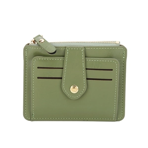 Slim olive green multi-card holder wallet with premium leather texture and gold zipper