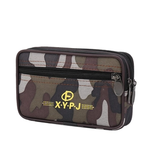Tactical camouflage canvas dual zipper belt pouch with embroidered logo for men