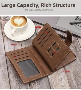 Detailed view of brown matte leather wallet showing multiple card slots and SD card holder