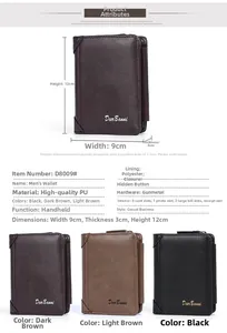 Detailed size specifications and interior layout of the tri-fold leather wallet for men