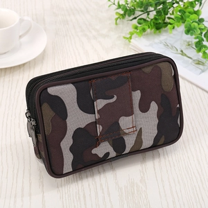Camouflage canvas dual zipper waist bag for men with belt loop and phone storage