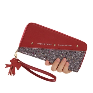 Lange Damen-Brieftasche in Rot mit Glitzer-Design und elegantem Quasten-Armband