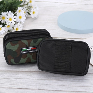Men camouflage and black canvas waist bag with dual zipper pockets for belt carry