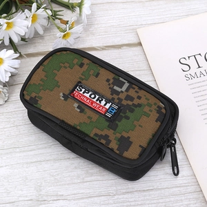 Men's camouflage canvas belt waist bag with dual zippers and sport logo for phone storage