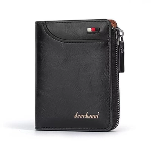 Men Business Casual PU Leather Short Bifold Wallet Tri-Color Striped Design L-Shaped Zipper Coin Purse Multi-Card Slots Holder