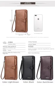 Detailed size comparison and specifications for three colors of long men's wallets