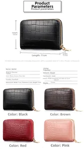 Detailed view of crocodile texture leather card holder with 9 slots and golden zipper