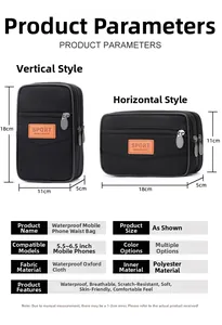 Tableau des tailles pour pochette de ceinture imperméable en oxford pour phones 5,5-6,5 pouces